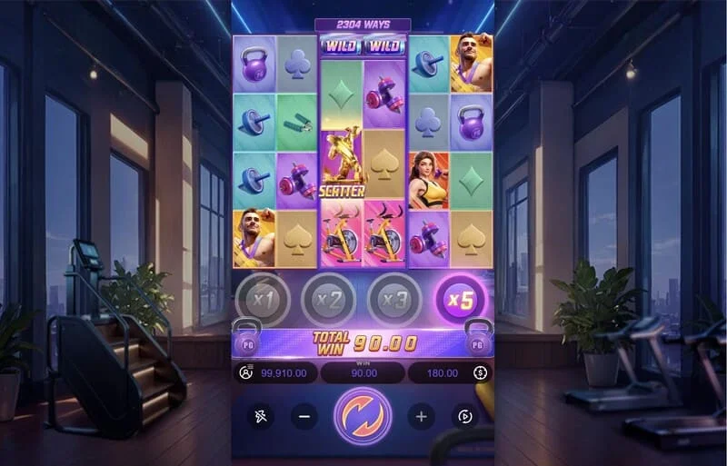 Mighty Mania — galvenais spēles ekrāns ar 6x4 režģi