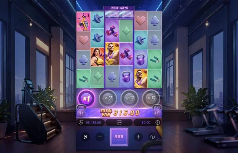 Mighty Mania — sesijas beigu ekrāns ar kopējo laimestu